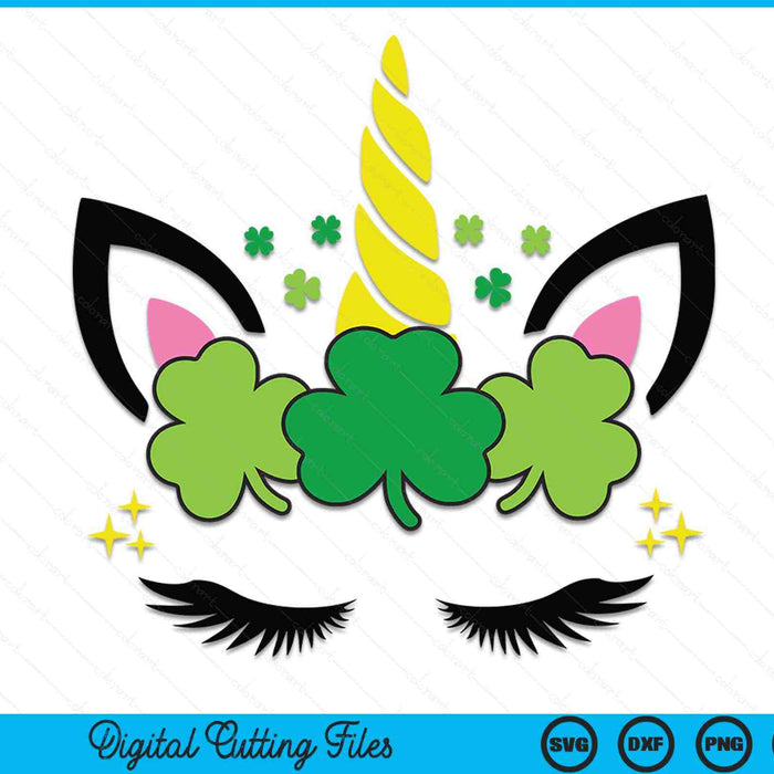 St Patricks Day unicorn face shamrock pattys SVG PNG cut file for Cricut