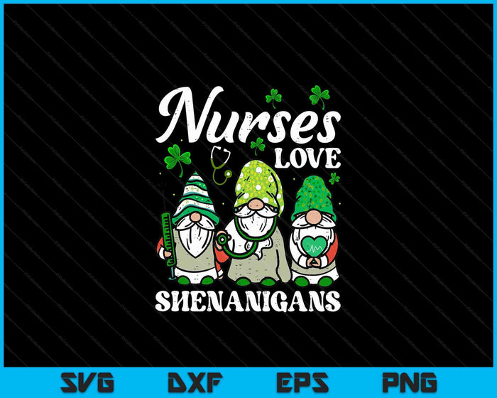 St Patricks Nurses Love Shenanigans Gnomes Scrub Top Women SVG PNG Digital Cutting File