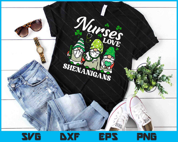 St Patricks Nurses Love Shenanigans Gnomes Scrub Top Women SVG PNG Digital Cutting File