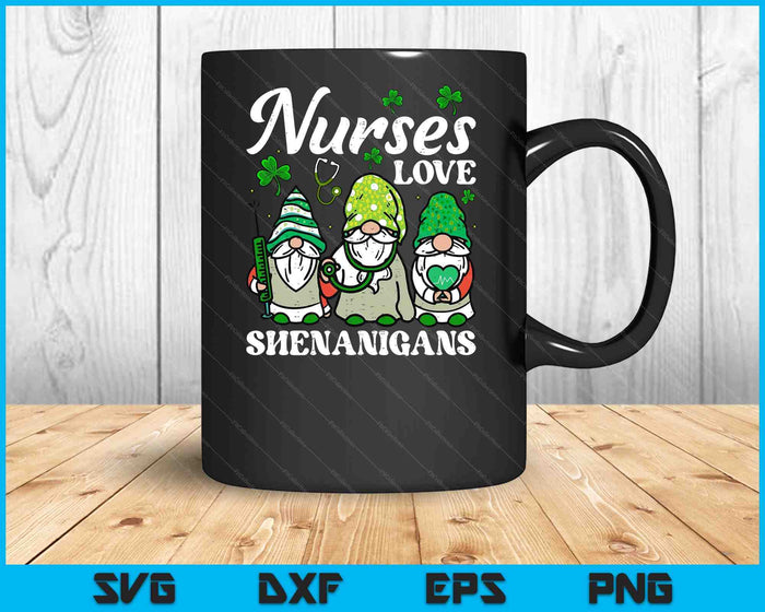 St Patricks Nurses Love Shenanigans Gnomes Scrub Top Women SVG PNG Digital Cutting File