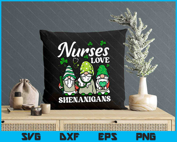 St Patricks Nurses Love Shenanigans Gnomes Scrub Top Women SVG PNG Digital Cutting File