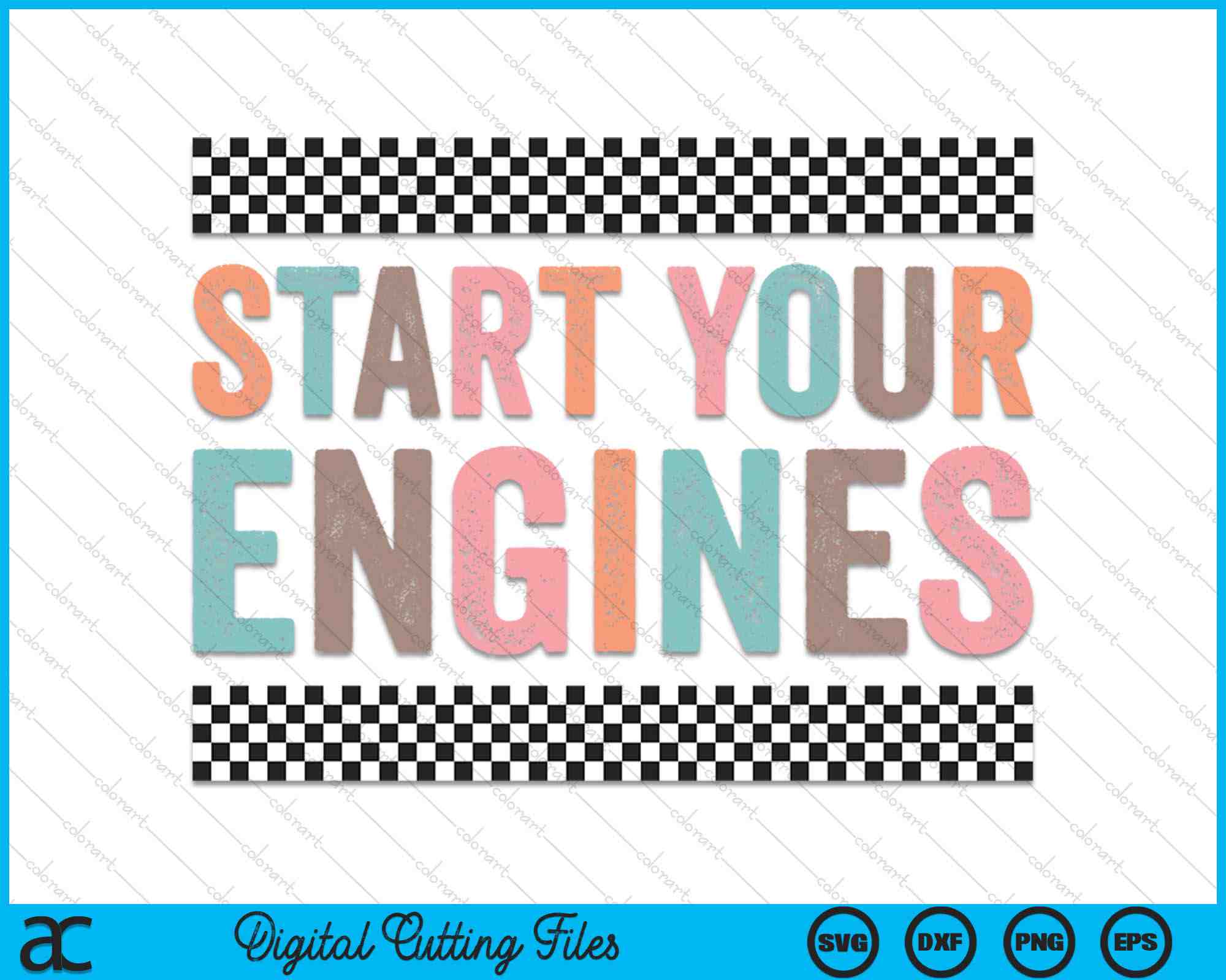 Start Your Engines Vintage Retro Checkered Flag Racing Car SVG Files ...