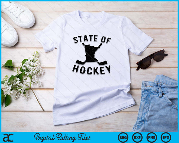 State of Hockey Minnesota SVG PNG Cutting Printable Files - on a t-shirt