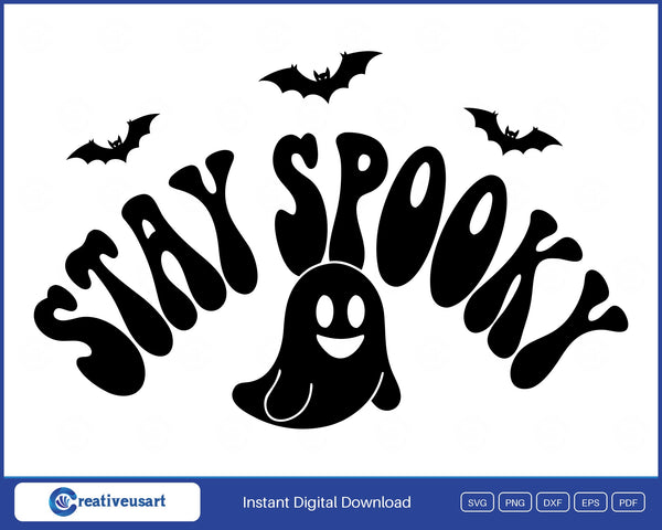 Stay Spooky retro ghost and bats Halloween SVG design on white background