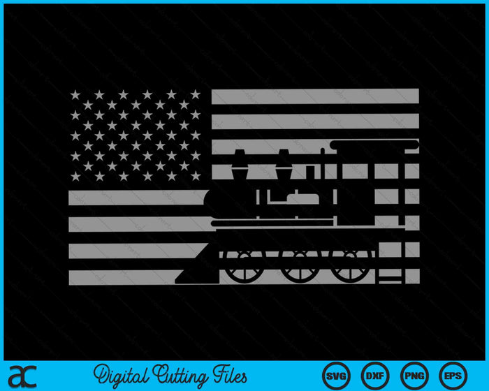 Steam Locomotive With USA Flag SVG PNG Digital Cutting Files