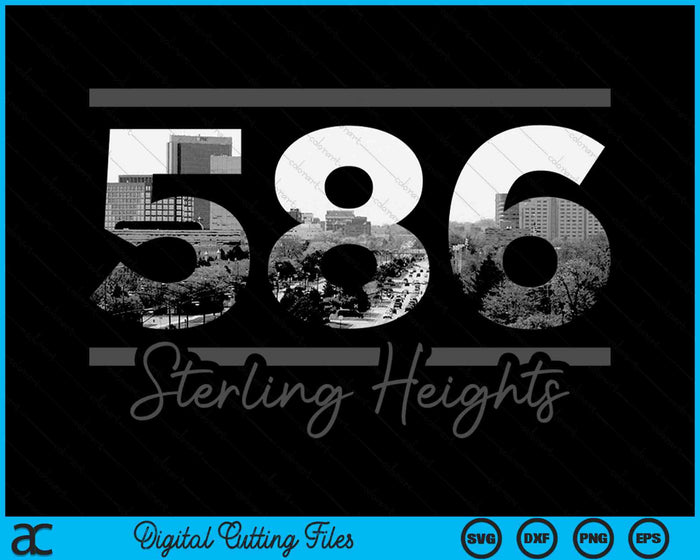 Sterling Heights 586 Netnummer Skyline Michigan Vintage SVG PNG digitale snijbestanden