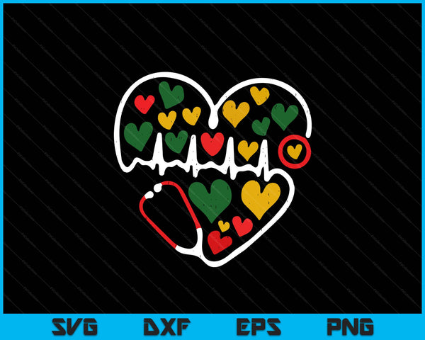 Stethoscope heart Juneteenth melanin nurse African American SVG cut file