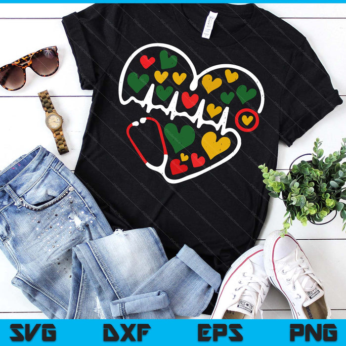 Stethoscope Heart Juneteenth Melanin Nurse African American SVG PNG Digital Printable Files