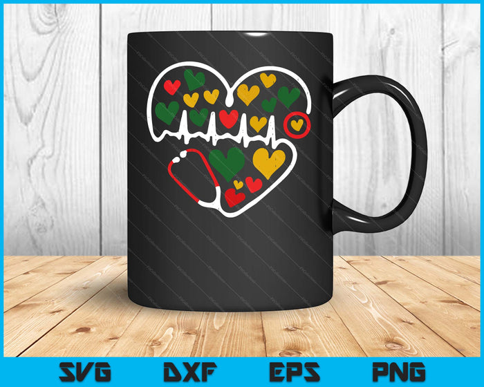 Stethoscope Heart Juneteenth Melanin Nurse African American SVG PNG Digital Printable Files
