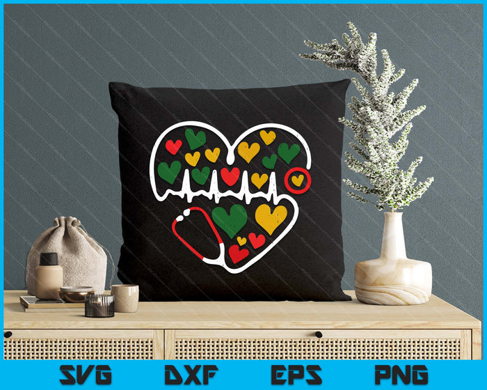 Stethoscope Heart Juneteenth Melanin Nurse African American SVG PNG Digital Printable Files