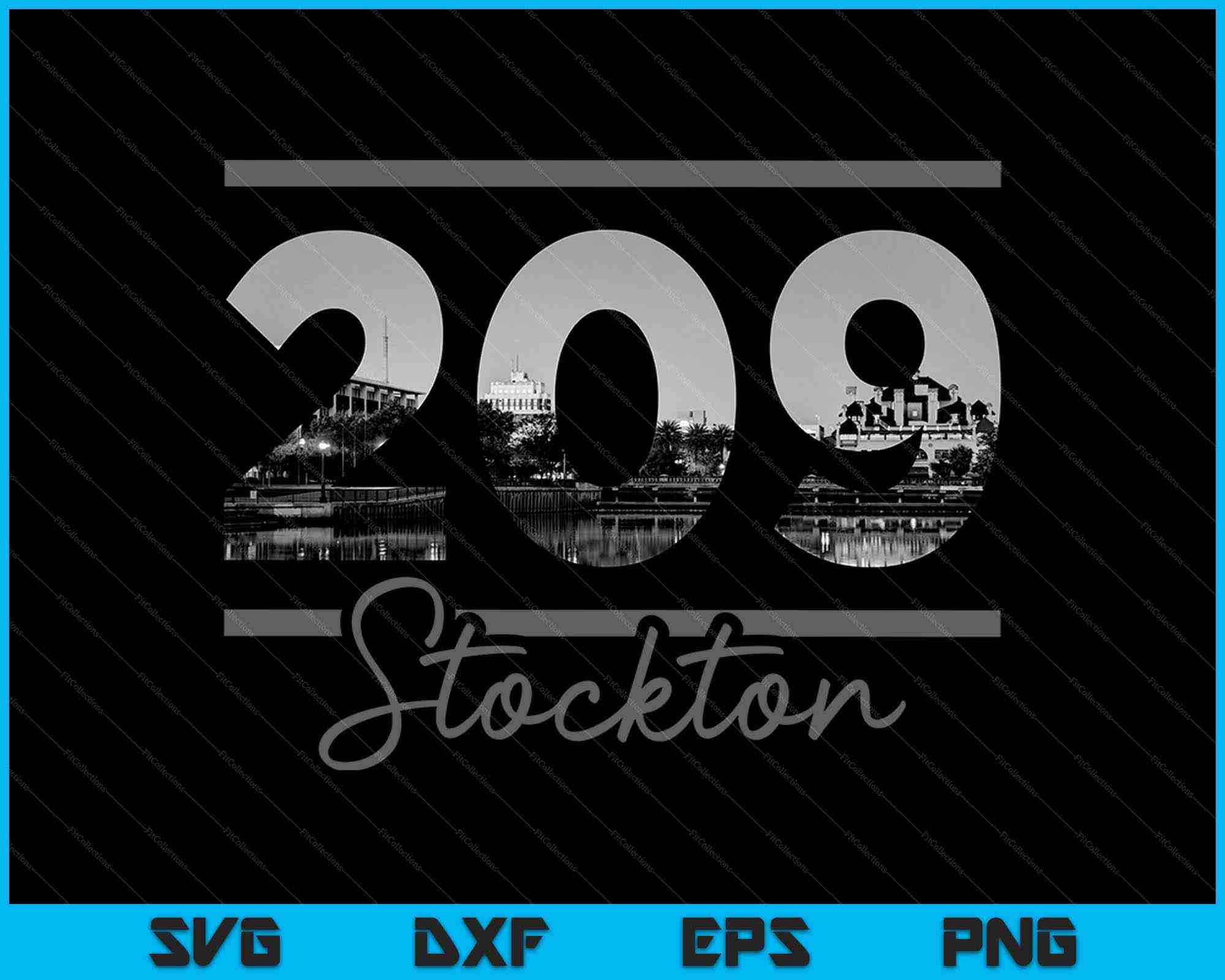Stockton 209 Area Code Skyline California Vintage SVG PNG Cutting