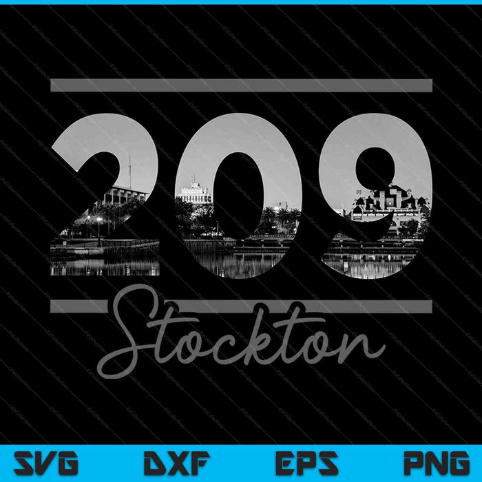 Stockton 209 Código de área Skyline California Vintage SVG PNG Cortar archivos imprimibles