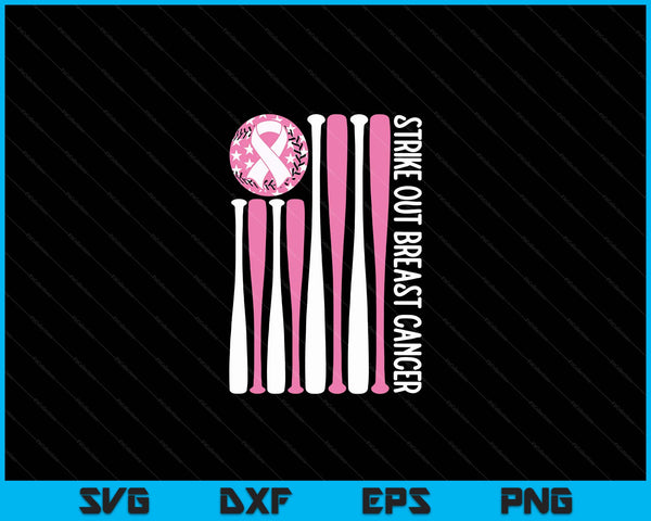 Strike out breast cancer baseball pink American flag SVG cut file