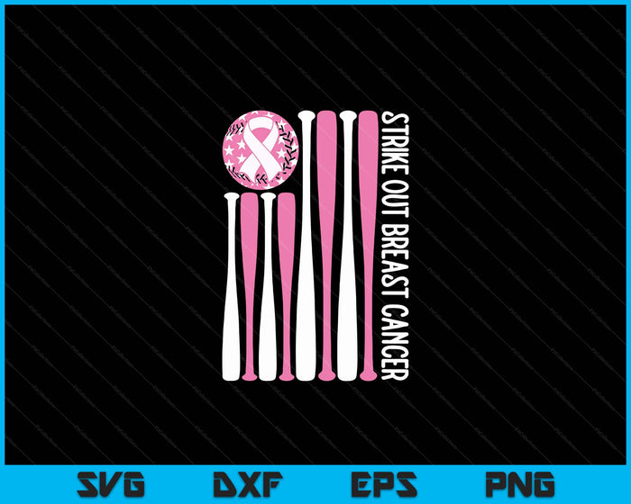 Strike Out Breast Cancer Baseball Pink American Flag SVG PNG Digital Cutting Files