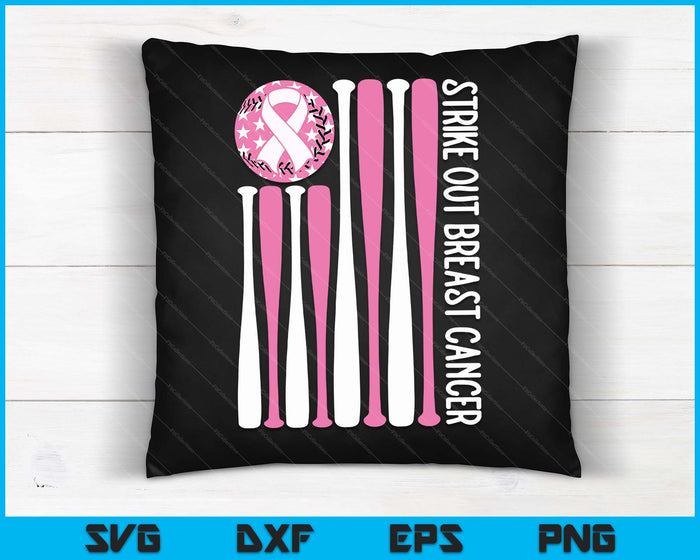 Strike Out Breast Cancer Baseball Pink American Flag SVG PNG Digital Cutting Files
