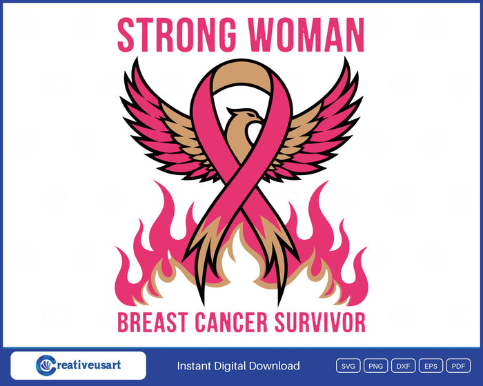 Strong Woman Breast Cancer Survivor Phoenix SVG design on a white background