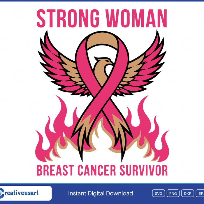 Strong Woman Breast Cancer Survivor Phoenix SVG design on a white background