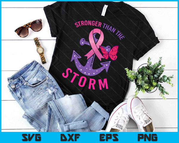 Stronger Than The Storm Fight Breast Cancer Ribbon Wear Pink SVG PNG Digital Printable Files