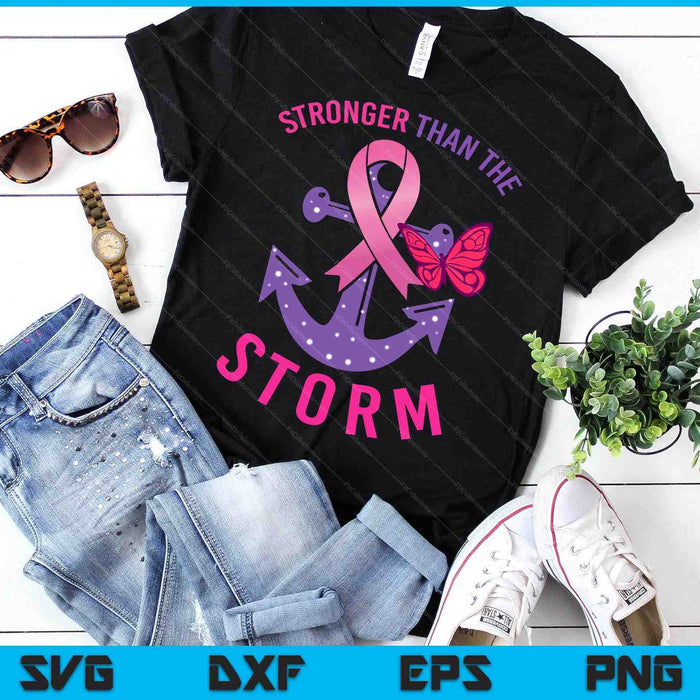 Stronger Than The Storm Fight Breast Cancer Ribbon Wear Pink SVG PNG Digital Printable Files