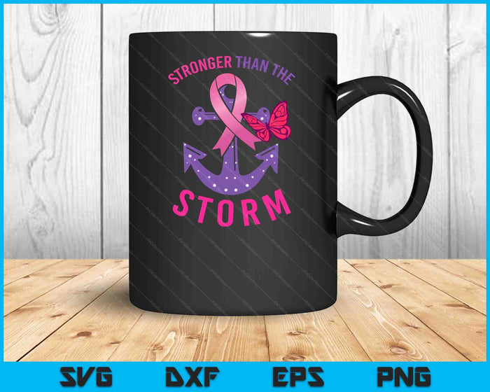 Stronger Than The Storm Fight Breast Cancer Ribbon Wear Pink SVG PNG Digital Printable Files