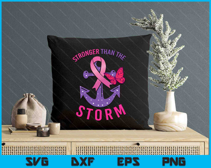 Stronger Than The Storm Fight Breast Cancer Ribbon Wear Pink SVG PNG Digital Printable Files