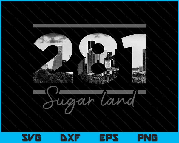 Sugar Land 281Area Code Skyline Texas Vintage SVG PNG snijden afdrukbare bestanden