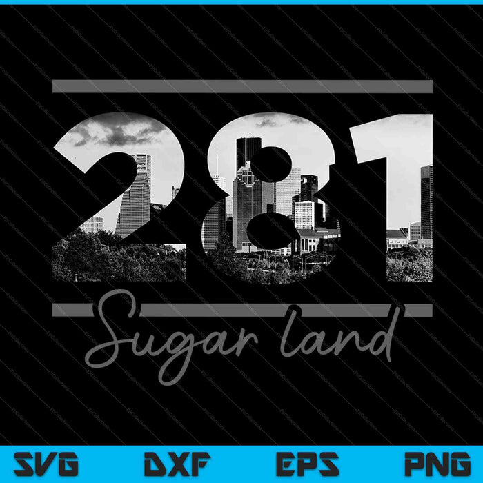 Sugar Land 281 Código de área Skyline Texas Vintage SVG PNG Cortar archivos imprimibles