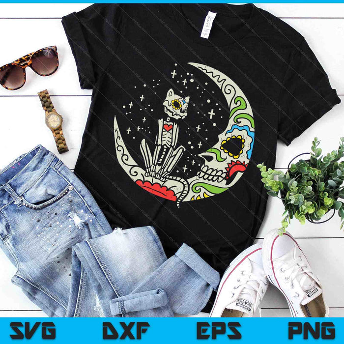 Sugar Skull Cat Moon Dia De Los Muertos Halloween Costume SVG PNG Digital Printable Files
