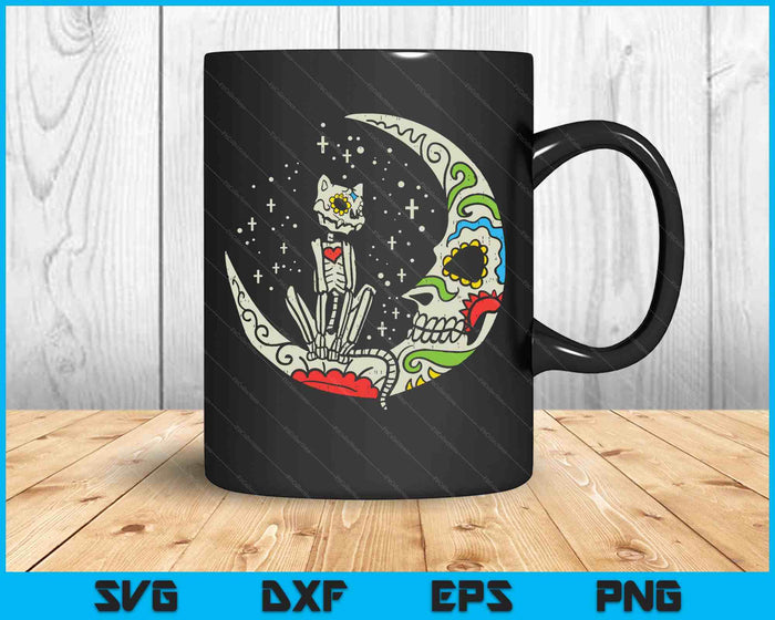 Sugar Skull Cat Moon Dia De Los Muertos Halloween Costume SVG PNG Digital Printable Files