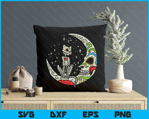 Sugar Skull Cat Moon Dia De Los Muertos Halloween Costume SVG PNG Digital Printable Files