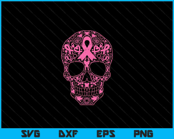Sugar skull pink ribbon calavera breast cancer awareness SVG cut file