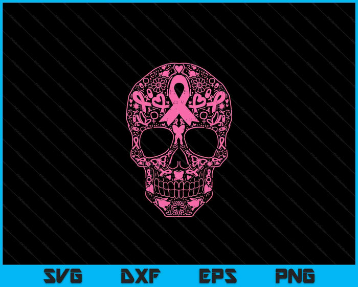 Sugar Skull Pink Ribbon Calavera Breast Cancer Awareness SVG PNG Digital Cutting Files