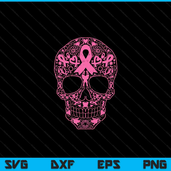 Sugar skull pink ribbon calavera breast cancer awareness SVG cut file