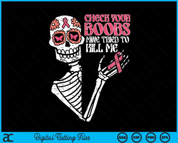 Sugar Skull Skeleton Breast Cancer Awareness Women SVG PNG Digital Cutting Files