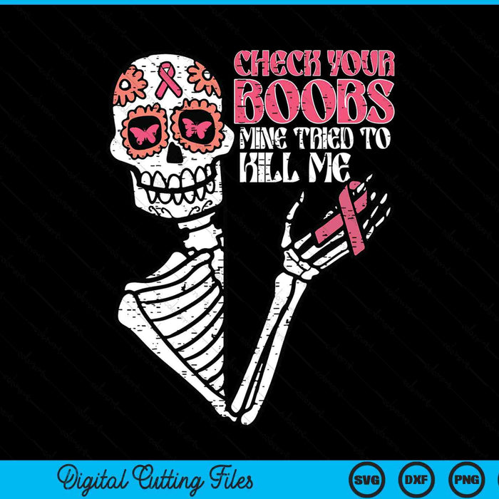 Sugar skull skeleton breast cancer awareness women, Halloween SVG cut file