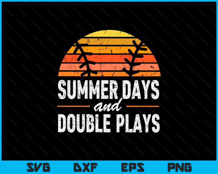 Summer Day and Double Play Baseball Player Retro Vintage SVG PNG Digital Printable Files