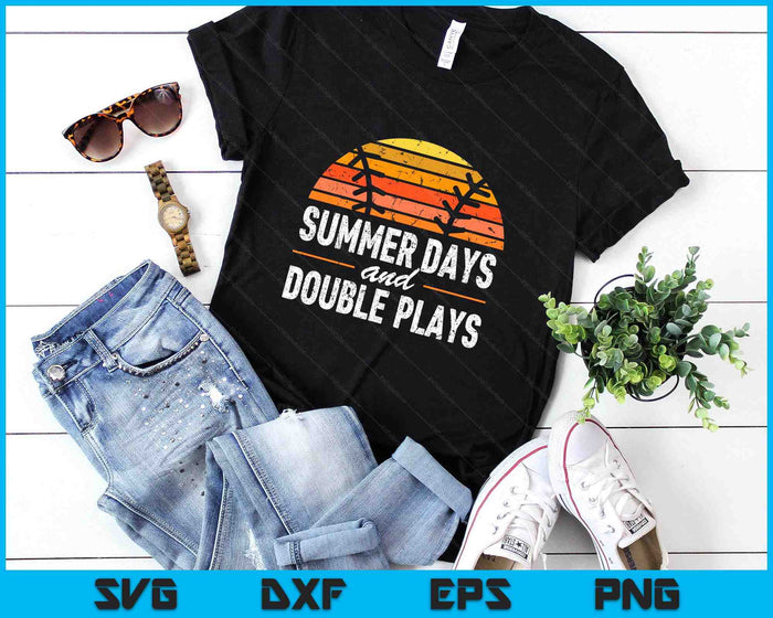 Summer Day and Double Play Baseball Player Retro Vintage SVG PNG Digital Printable Files