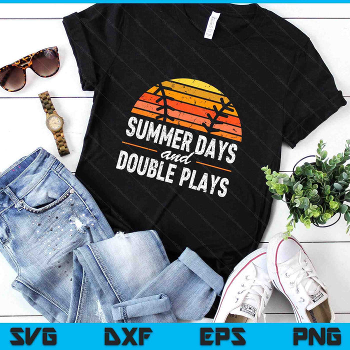 Summer Day and Double Play Baseball Player Retro Vintage SVG PNG Digital Printable Files