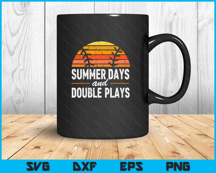 Summer Day and Double Play Baseball Player Retro Vintage SVG PNG Digital Printable Files