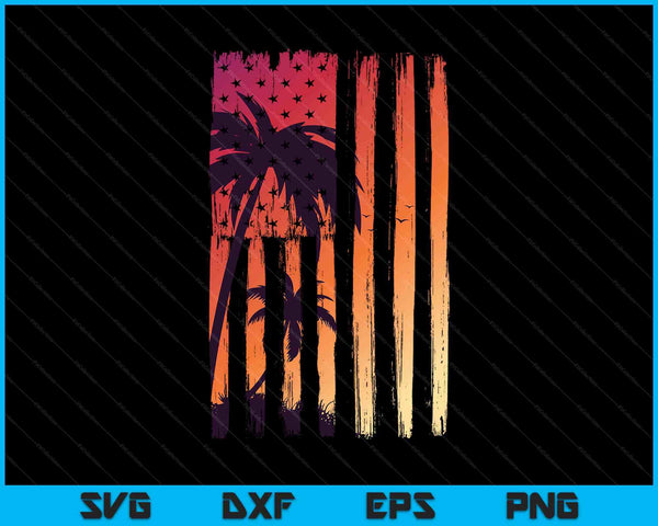 Summer Sunset Palm Trees American Flag Cool Spring Beach SVG PNG Digital Printable Files
