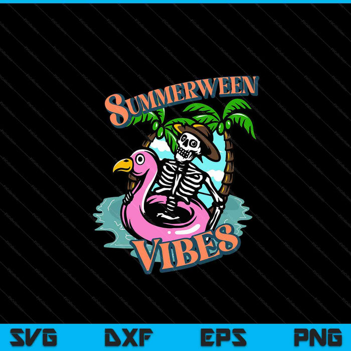 Summerween Vibes Skeleton Flamingo Float Summer Halloween SVG PNG Digital Cutting Files