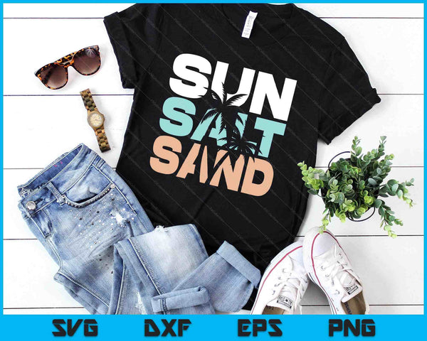 Sun Salt Sand Summer Retro Colourful Happy Holiday Palm Trees SVG PNG Digital Printable Files