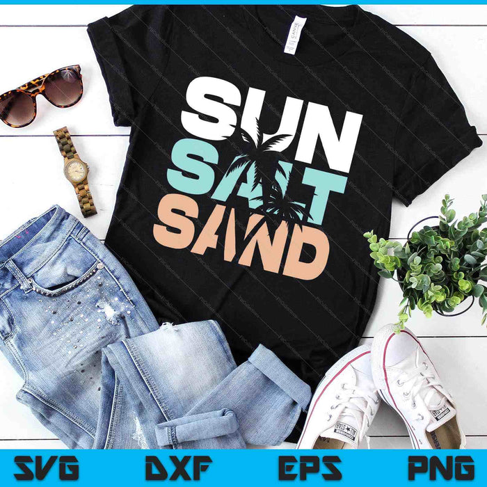 Sun Salt Sand Summer Retro Colourful Happy Holiday Palm Trees SVG PNG Digital Printable Files