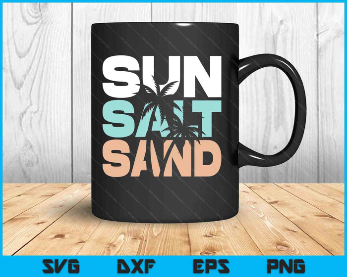 Sun Salt Sand Summer Retro Colourful Happy Holiday Palm Trees SVG PNG Digital Printable Files
