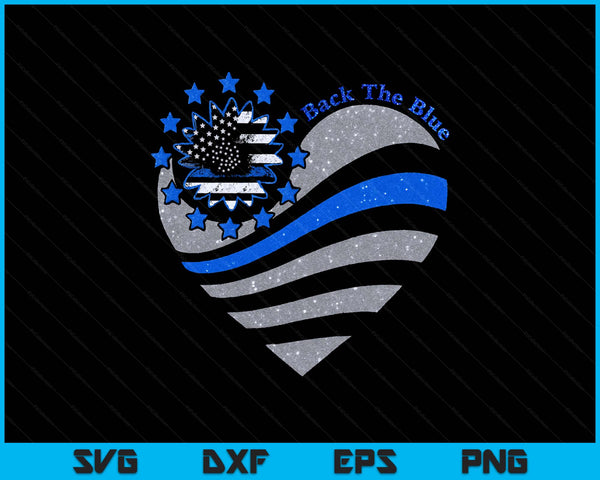 Sunflower thin blue line police heart back the blue law enfo SVG cut file