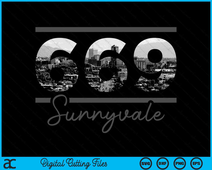 Sunnyvale 669 Netnummer Skyline Californië Vintage SVG PNG digitale snijbestanden