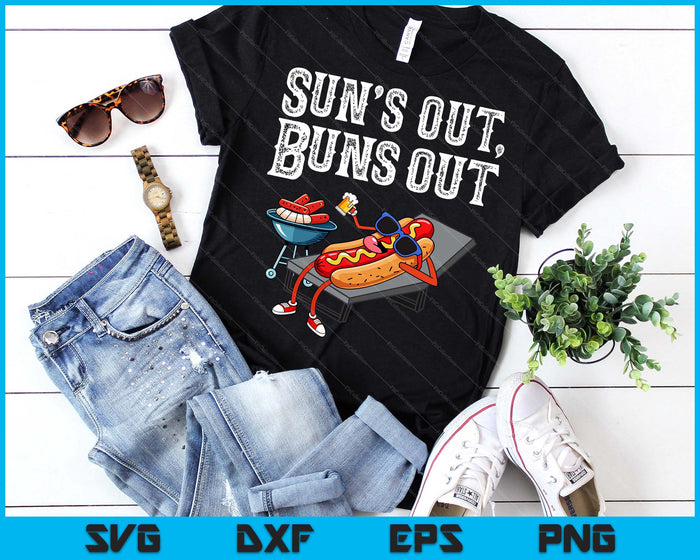 Suns Out Hot Dog Buns Out Funny Sausage BBQ Food Lover SVG PNG Digital Printable Files