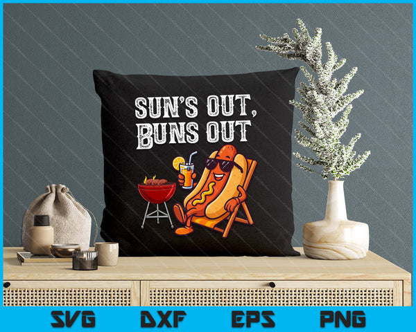 Suns Out Hot Dog Buns Out Funny Sausage BBQ Food Lover SVG PNG Digital Printable Files