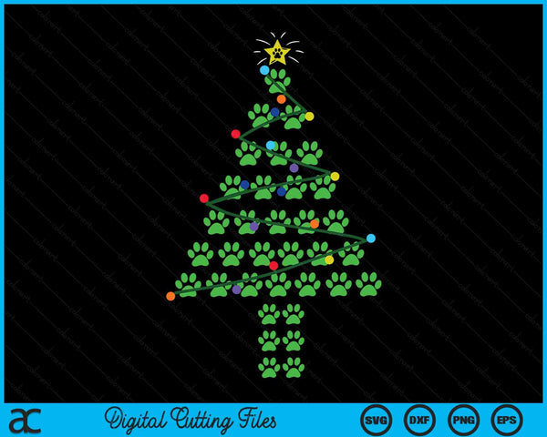 Super Cute Dog Paws Print Christmas Tree SVG PNG Digital Cutting File