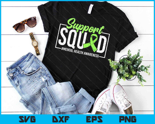 Support Squad Mental Health Awareness Lime Green Ribbon SVG PNG Digital Printable Files